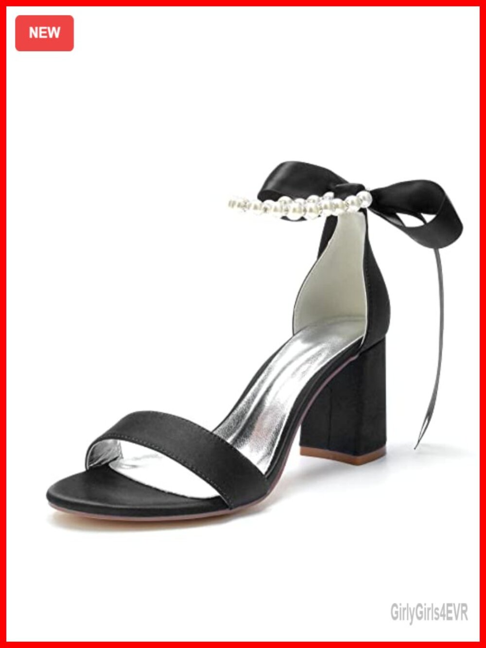 Chunky Block Heels Pearls Ankle Strap Satin Dressy Pumps Open Toe